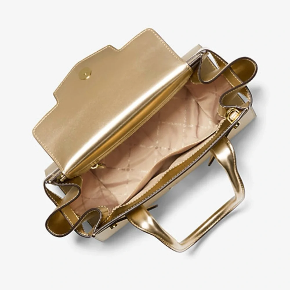 Michael Kors NWT Carmen Medium Metallic belted Gold Satchel Handbag - Picture 13 of 14